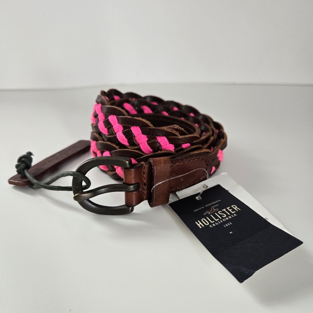 Hollister Pink Brown Braided Belt NWT Size XS